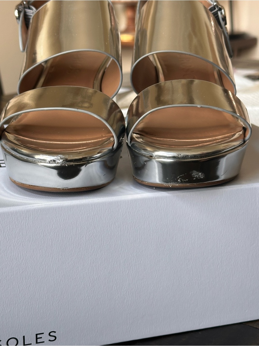 AEROSOLES Metallic SILVER Wide-Strap Slingback Platform Sandals. Worn once 8.5 - Picture 15 of 15